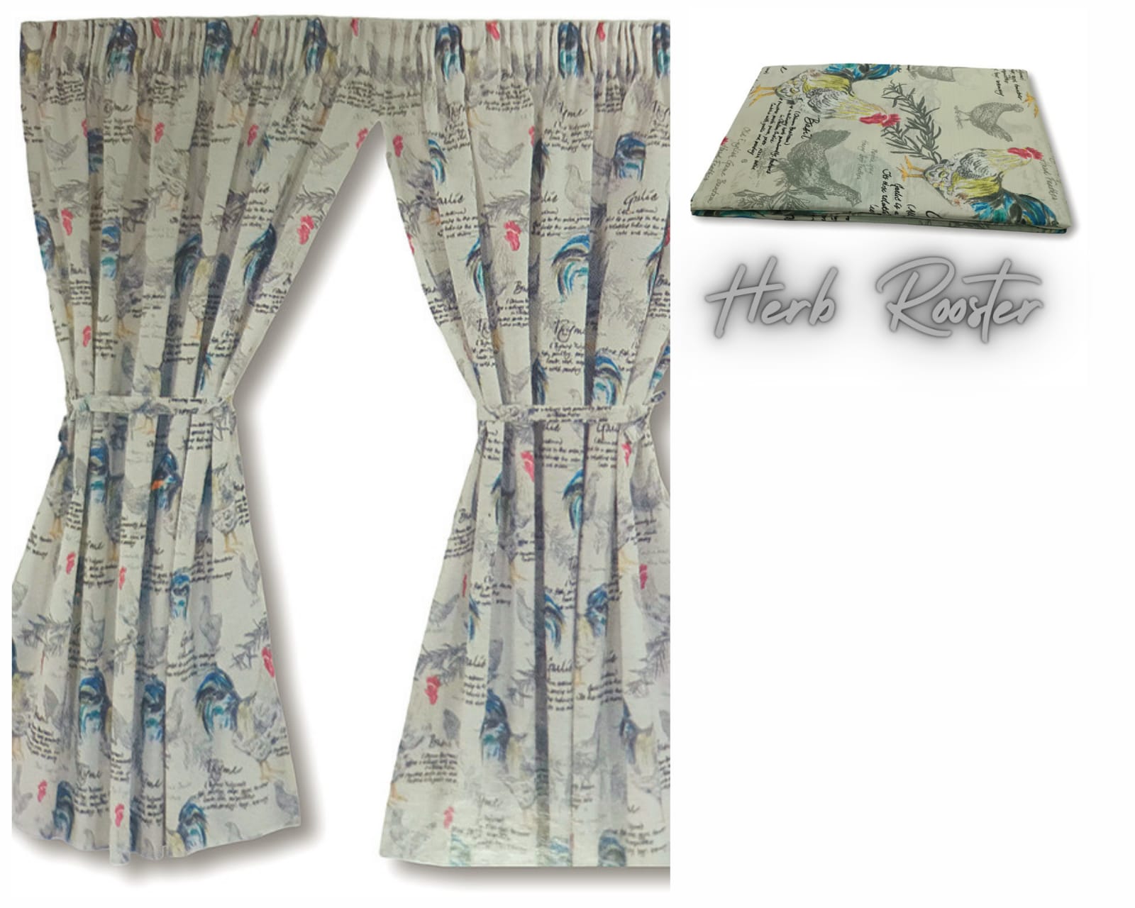 Kitchen Curtains Floral Script Essops   ROOSTER 