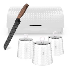 Waves Roll Top. Bread bin. White